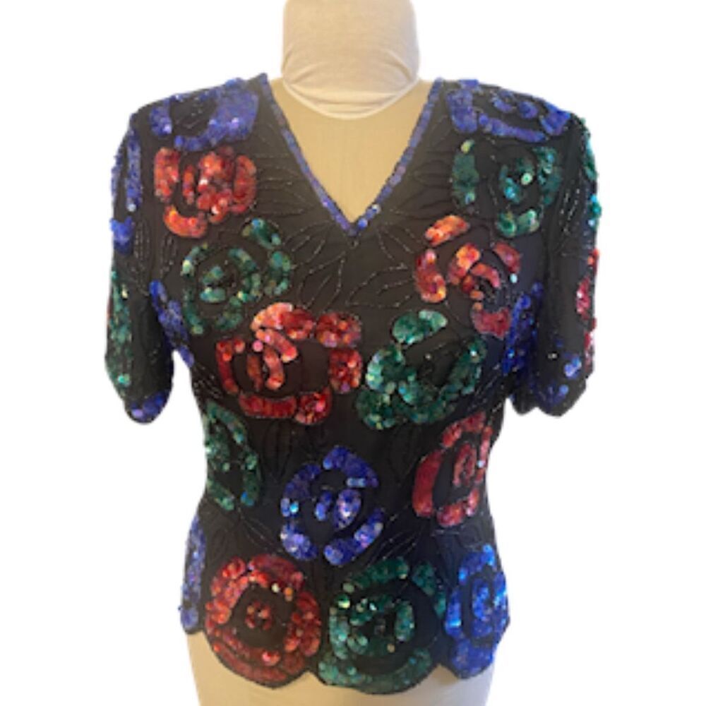 Stenay Vintage Silk Top Beaded and Sequins Lined Sz. L Party Formal